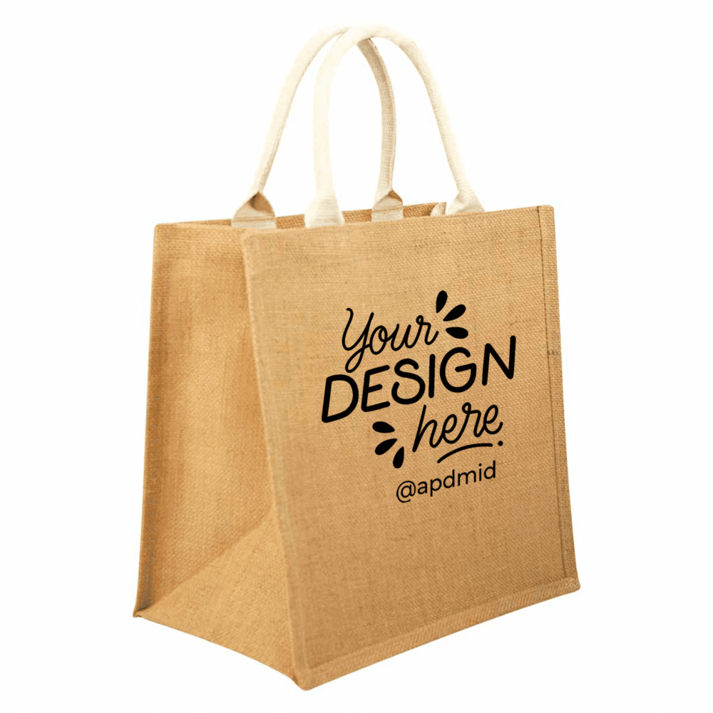 bolsa spring de yute con fuelle logo serigrafia