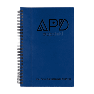 libreta espiral hojas rayas grabado azul logo nombre