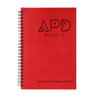 libreta espiral hojas rayas grabado rojo logo nombre