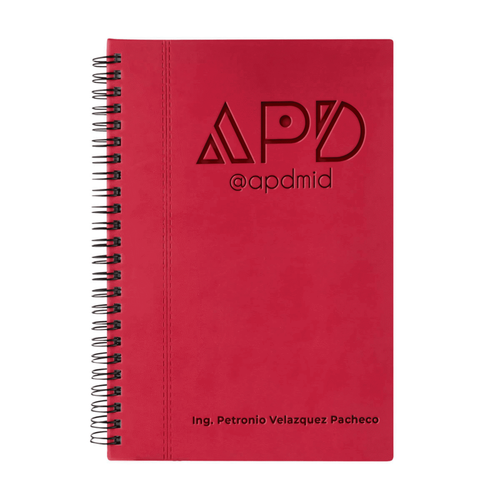 libreta espiral hojas rayas grabado rosado logo nombre