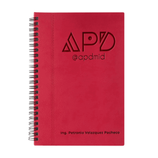 libreta espiral hojas rayas grabado rosado logo nombre