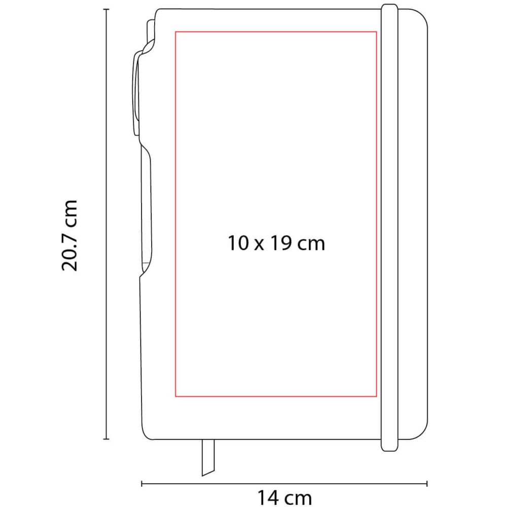 libreta hojas rayas boligrafo elastico grabado medidas