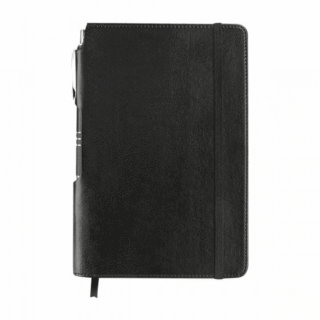 libreta hojas rayas boligrafo elastico grabado negro