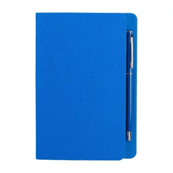 libreta hojas rayas boligrafo grabado azul