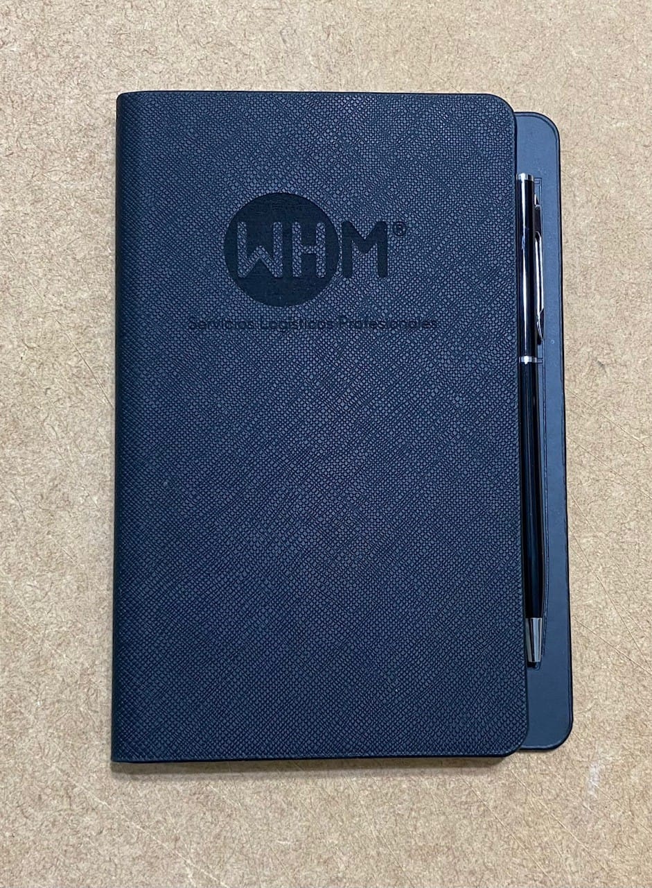 libreta hojas rayas boligrafo grabado laser negro
