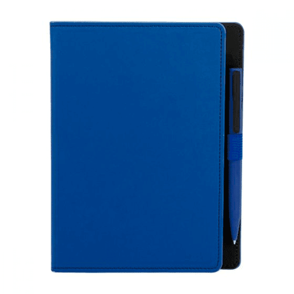 libreta hojas rayas boligrafo plastico grabado azul