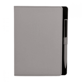 libreta hojas rayas boligrafo plastico grabado gris