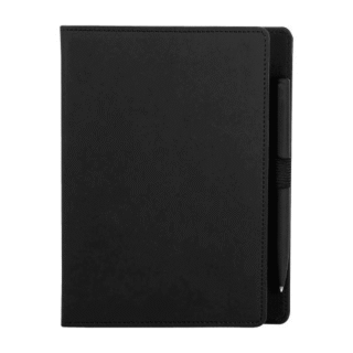 libreta hojas rayas boligrafo plastico grabado negro