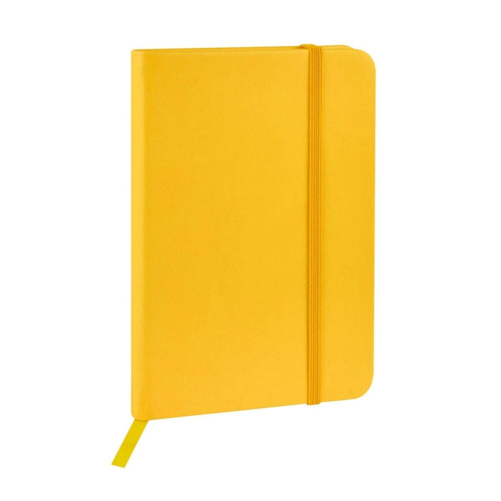 libreta hojas rayas separador elastico grabado amarillo