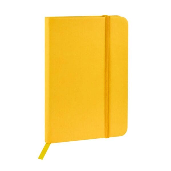 libreta hojas rayas separador elastico grabado amarillo