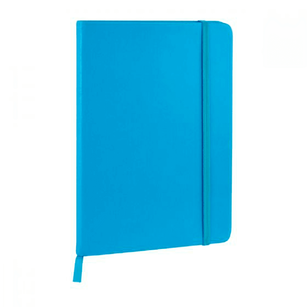 libreta hojas rayas separador elastico grabado azul cielo