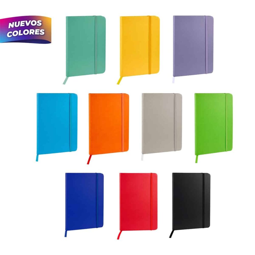 libreta hojas rayas separador elastico grabado colores