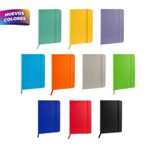 libreta hojas rayas separador elastico grabado colores
