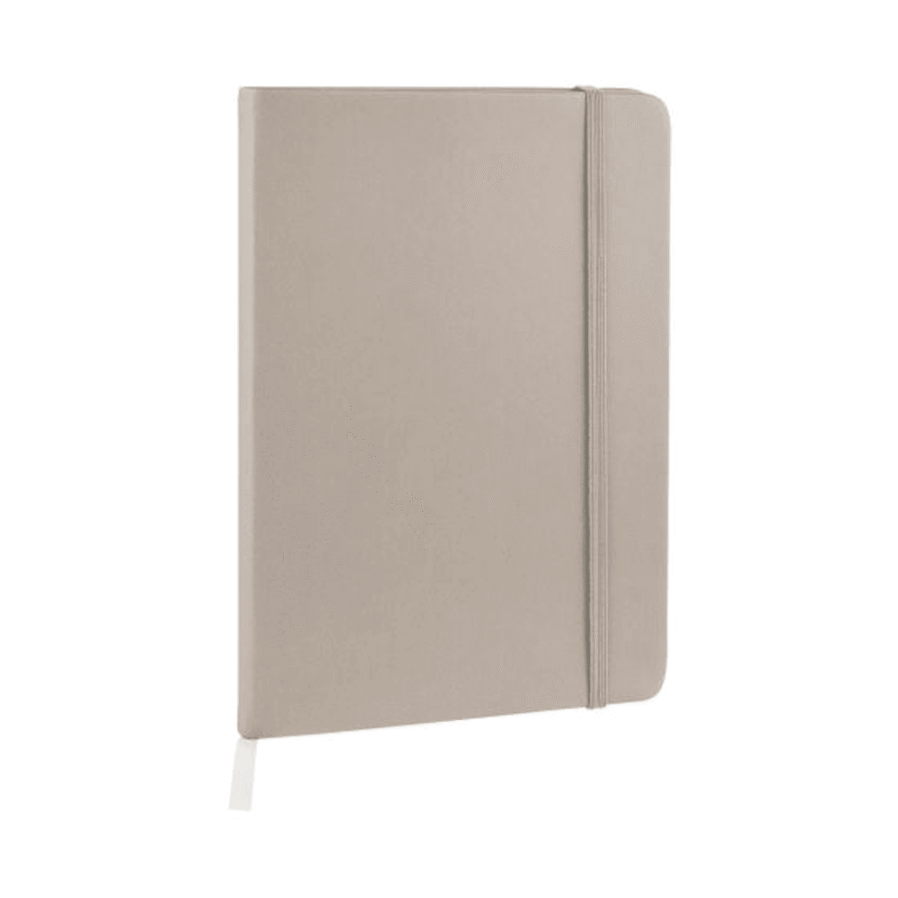libreta hojas rayas separador elastico grabado gris