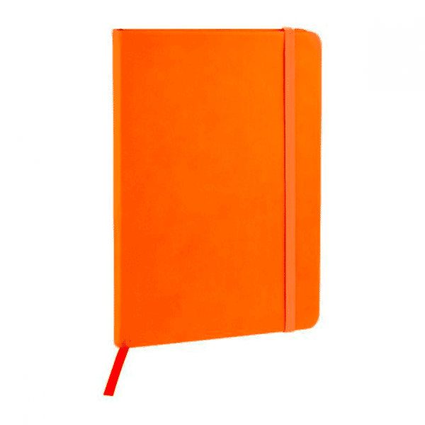 libreta hojas rayas separador elastico grabado naranja