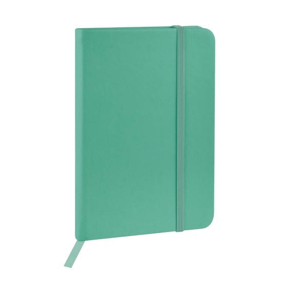 libreta hojas rayas separador elastico grabado turquesa