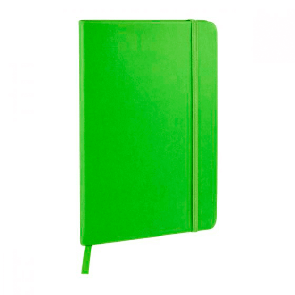 libreta hojas rayas separador elastico grabado verde