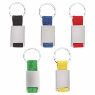 llavero caspio metal tela colores caja serigrafia