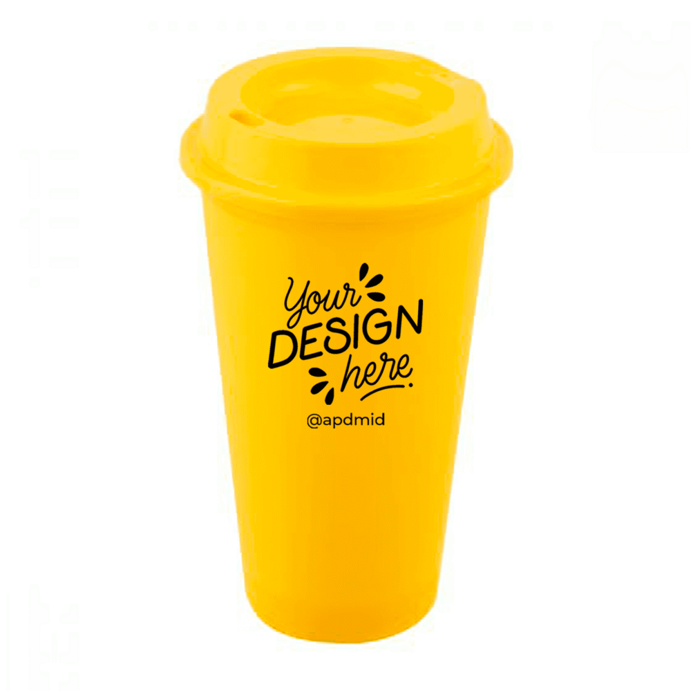 vaso plastico cafetero tapa serigrafia amarillo logo