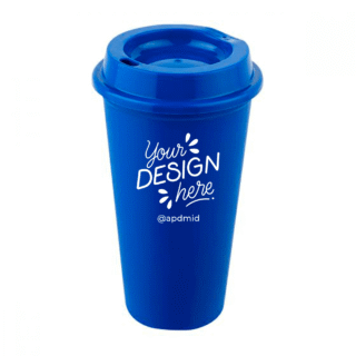 vaso plastico cafetero tapa serigrafia azul logo