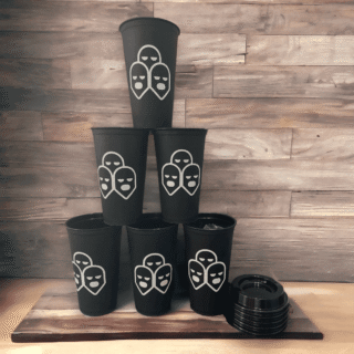 vaso plastico cafetero tapa serigrafia fotografia negro