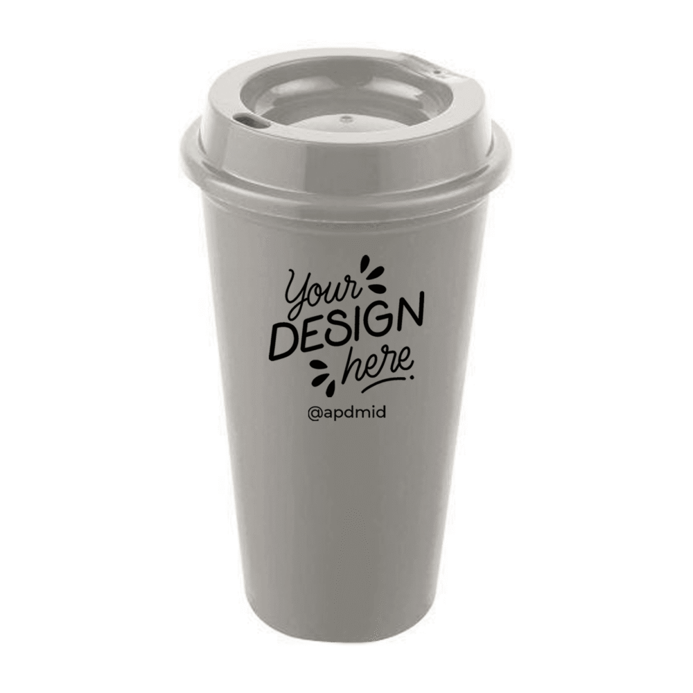vaso plastico cafetero tapa serigrafia gris logo