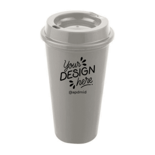 vaso plastico cafetero tapa serigrafia gris logo