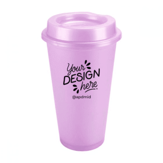 vaso plastico cafetero tapa serigrafia morado logo