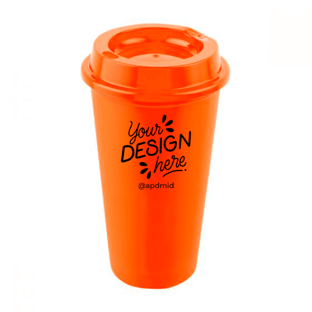 vaso plastico cafetero tapa serigrafia naranja logo