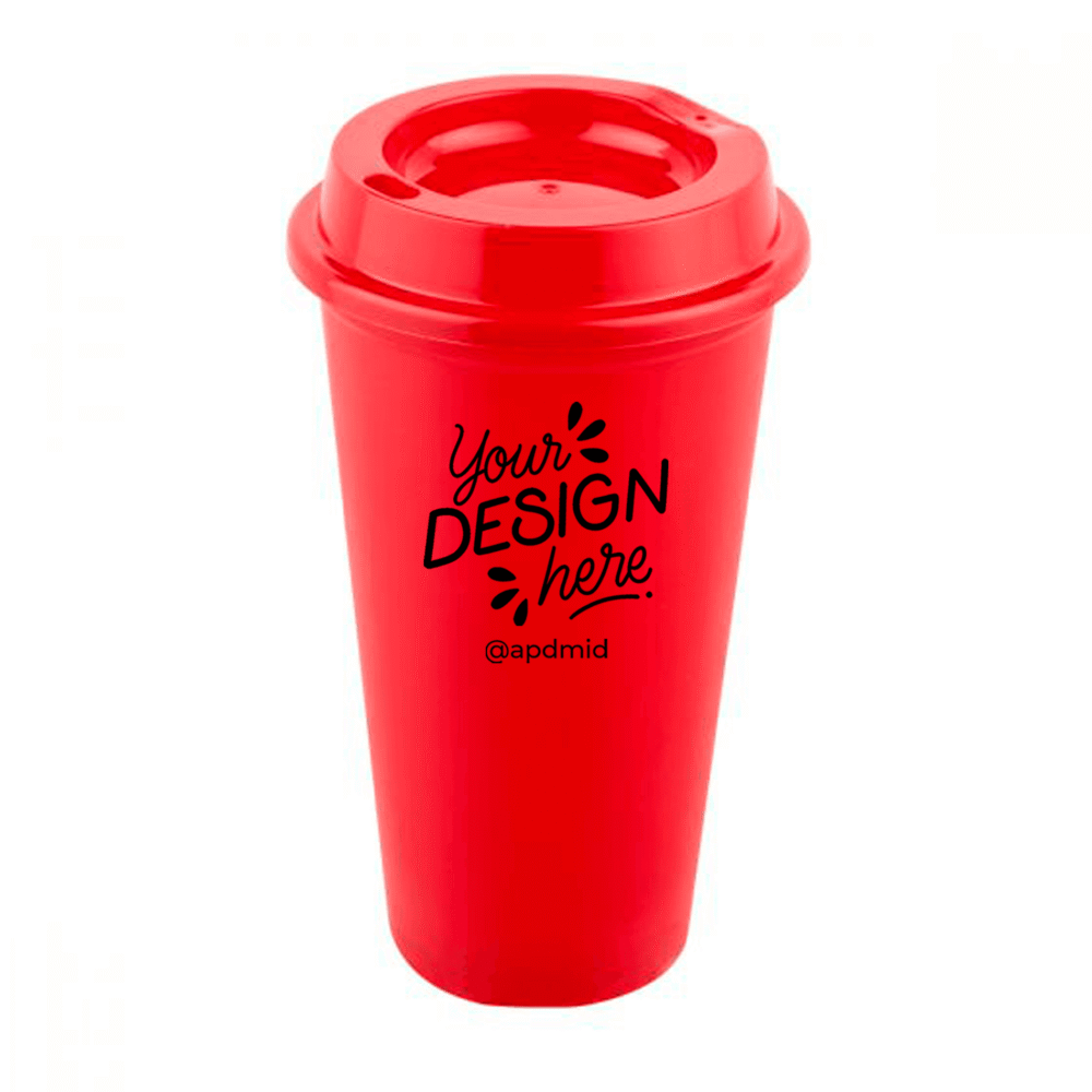vaso plastico cafetero tapa serigrafia rojo logo