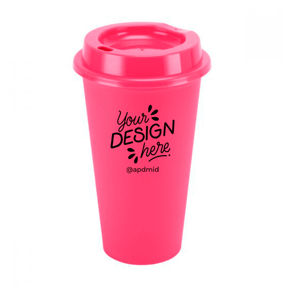 vaso plastico cafetero tapa serigrafia rosa logo