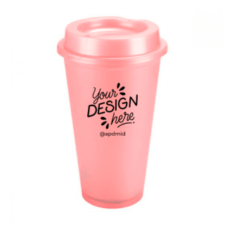 vaso plastico cafetero tapa serigrafia rosa pastel logo