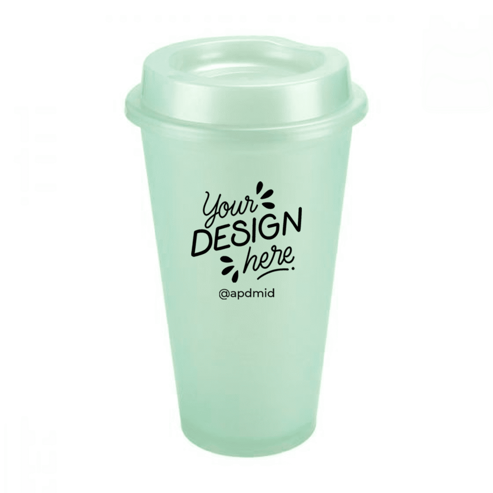 vaso plastico cafetero tapa serigrafia turquesa logo