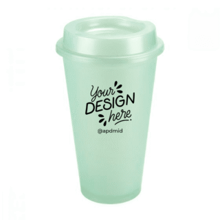 vaso plastico cafetero tapa serigrafia turquesa logo