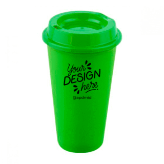 vaso plastico cafetero tapa serigrafia verde logo