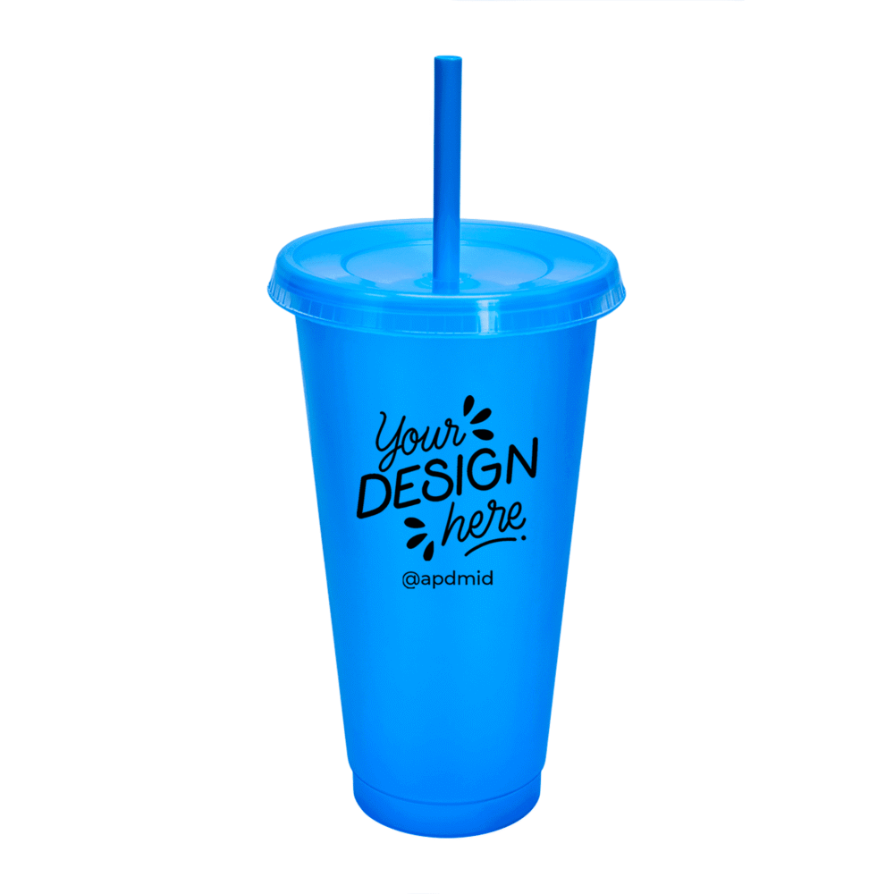 vaso plastico tapa popote serigrafia azul logo