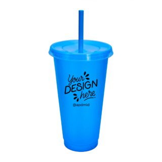 vaso plastico tapa popote serigrafia azul logo