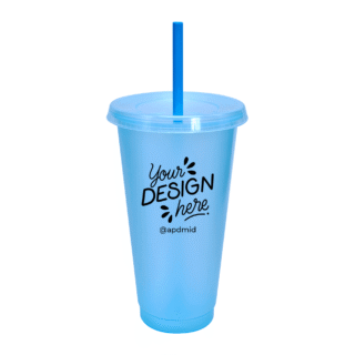 vaso plastico tapa popote serigrafia azul pastel logo
