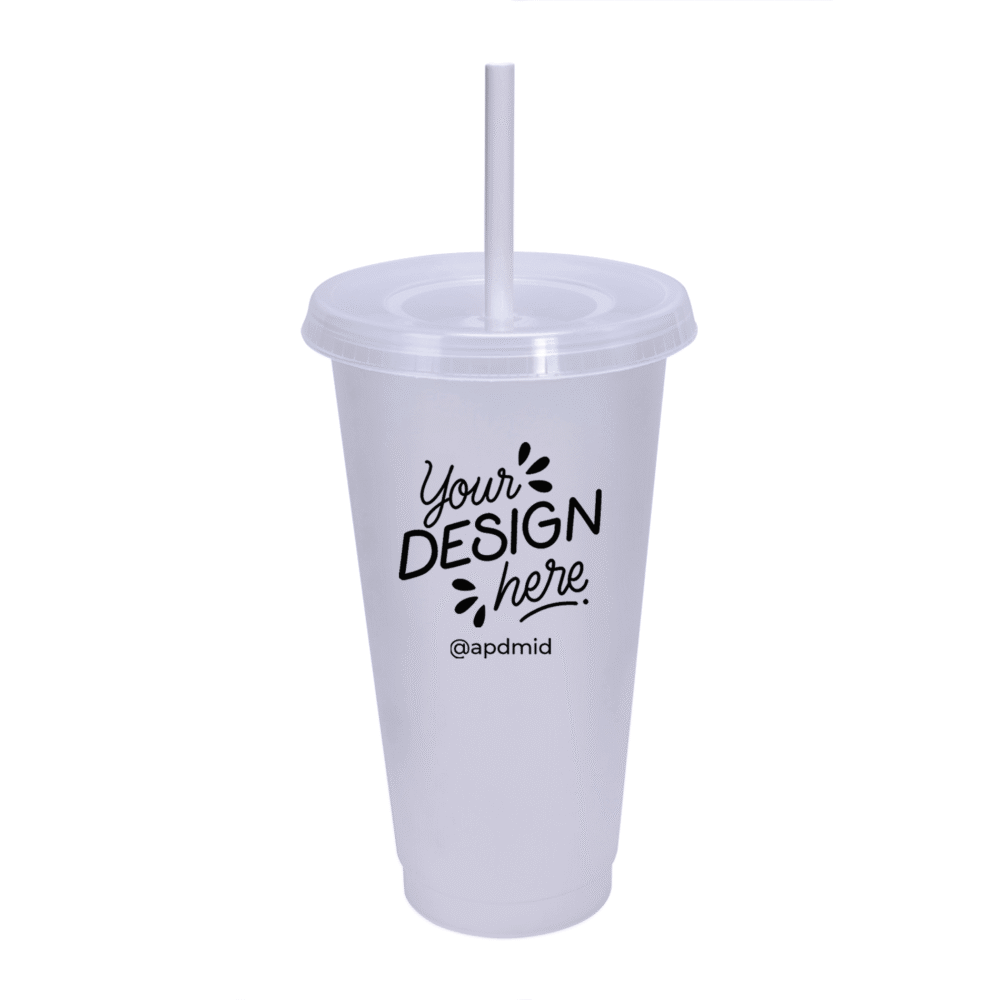 vaso plastico tapa popote serigrafia blanco logo