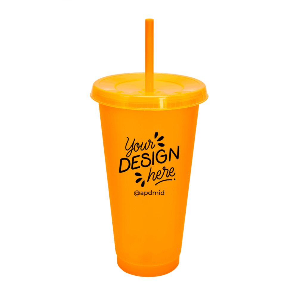 vaso plastico tapa popote serigrafia naranja logo