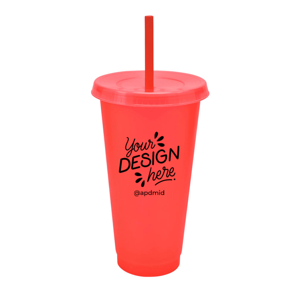 vaso plastico tapa popote serigrafia naranja neon logo