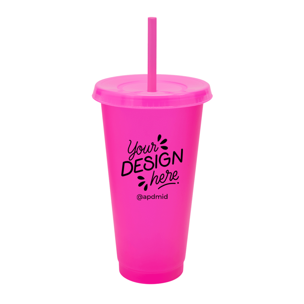 vaso plastico tapa popote serigrafia rosa neon logo
