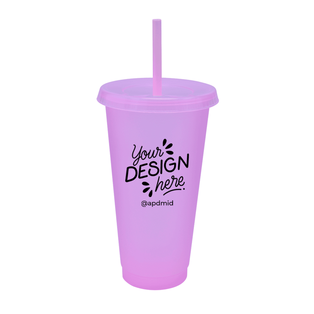 vaso plastico tapa popote serigrafia rosa pastel logo
