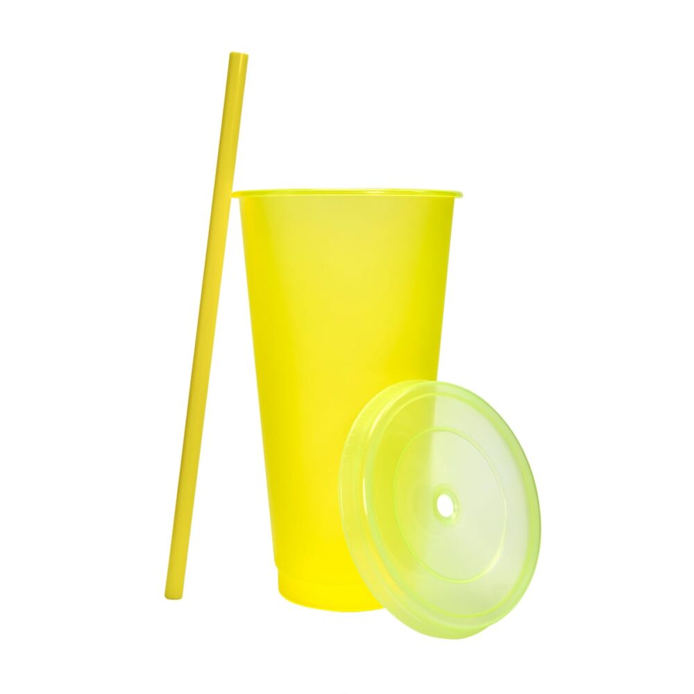 vaso plastico tapa push popote serigrafia amarillo