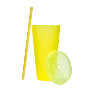 vaso plastico tapa push popote serigrafia amarillo