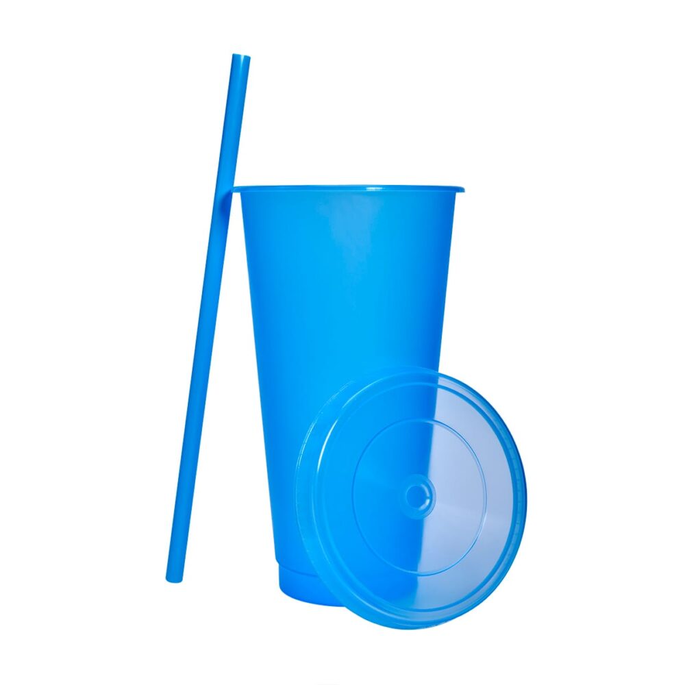 vaso plastico tapa push popote serigrafia azul