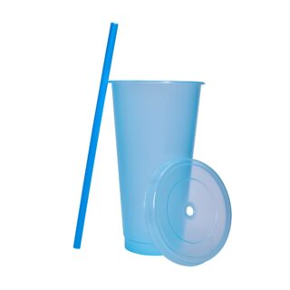 vaso plastico tapa push popote serigrafia azul pastel