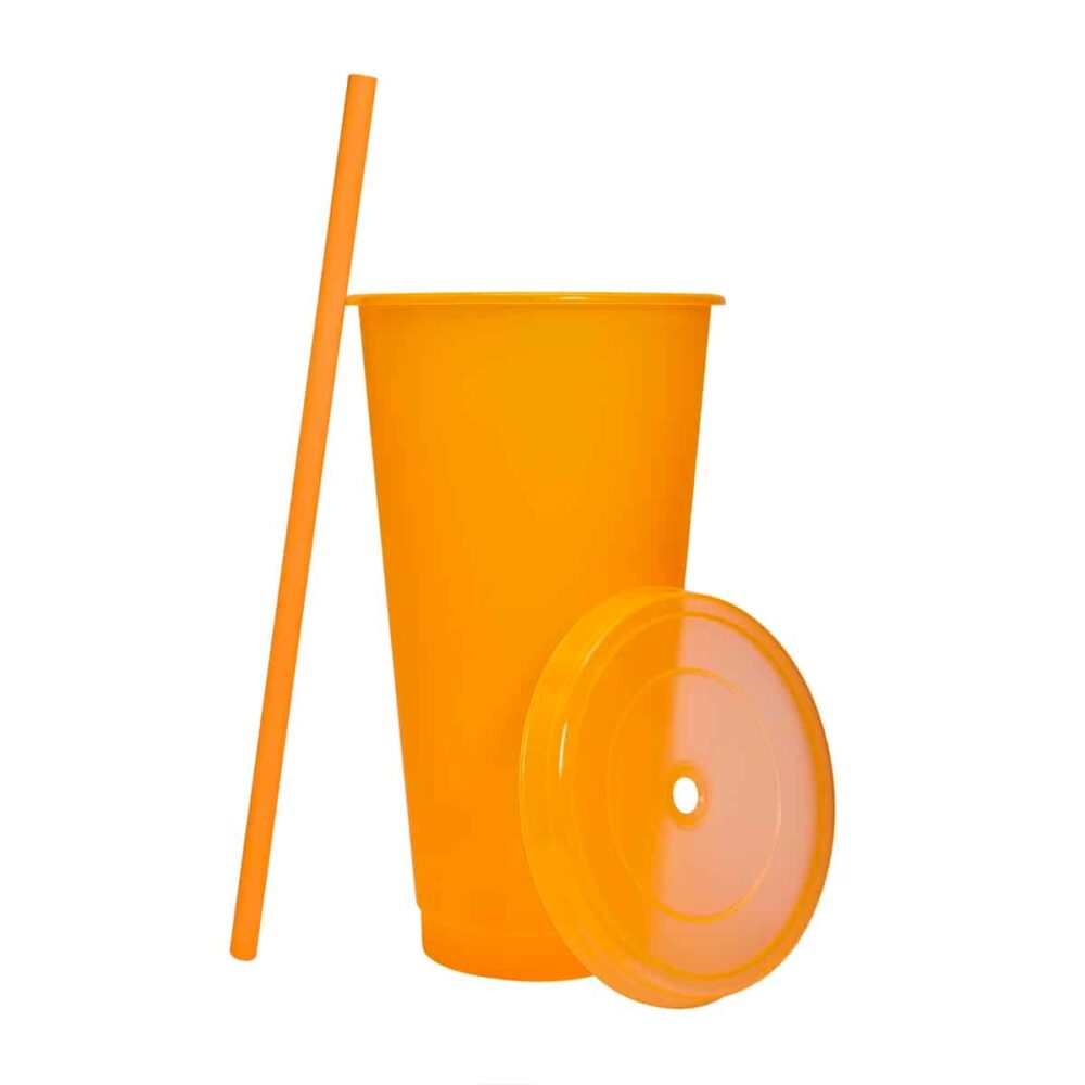 vaso plastico tapa push popote serigrafia naranja