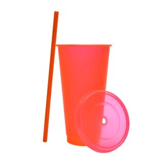 vaso plastico tapa push popote serigrafia naranja neon