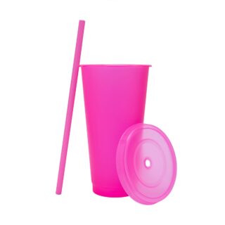 vaso plastico tapa push popote serigrafia rosa neon